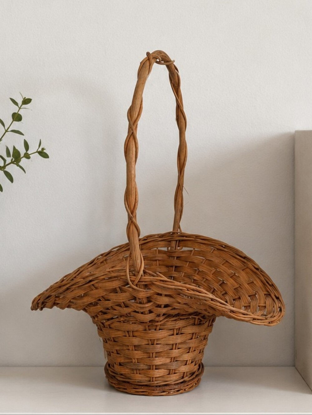 Vintage Wicker Hanging Basket Planter | Boho Wall Basket | Handwoven Rattan